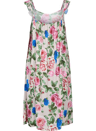 Blomstret midikjole med flæser, Bright Flower , Packshot image number 1