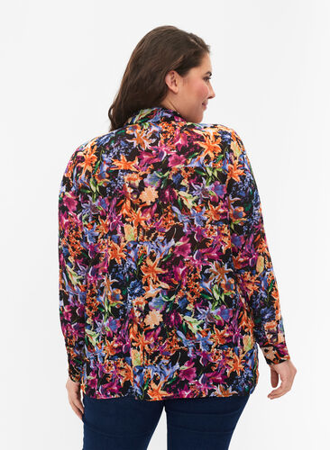 FLASH - Langærmet skjorte med print, Orange Pink Flower , Model image number 1