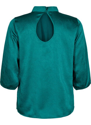 Bluse med 3/4 ærmer og kinakrave, Evergreen, Packshot image number 1