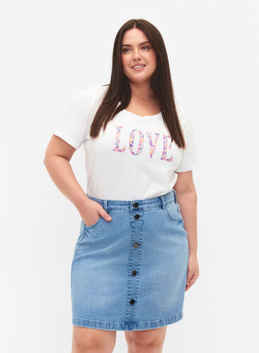 Denim nederdel med a-form, Light blue denim, Model image number 0