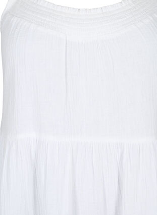 Ensfarvet stropkjole i bomuld, Bright White, Packshot image number 2