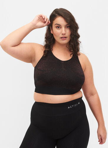 Seamless sports bh med glitter, Black w. RoseGold L., Model image number 0