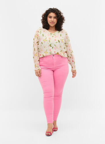 Højtaljede Amy jeans med super slim fit, Rosebloom, Model image number 0