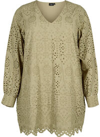 Bomulds tunika med broderi anglaise