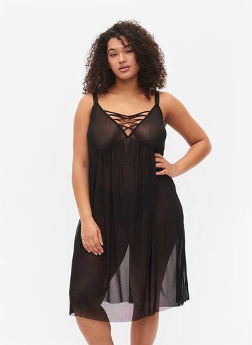 Mesh natkjole med string, Black, Model image number 0