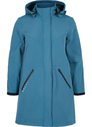 Lang softshell jakke med hætte, Stargazer Solid, Packshot image number 0