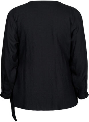 Langærmet bluse i viskose med wrap-look, Black, Packshot image number 1