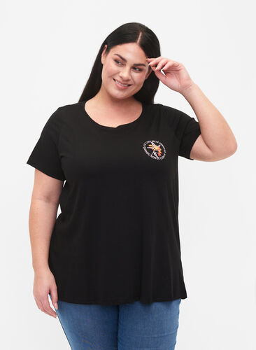 Bomulds t-shirt med fronttryk, Black W. Chest print, Model image number 0