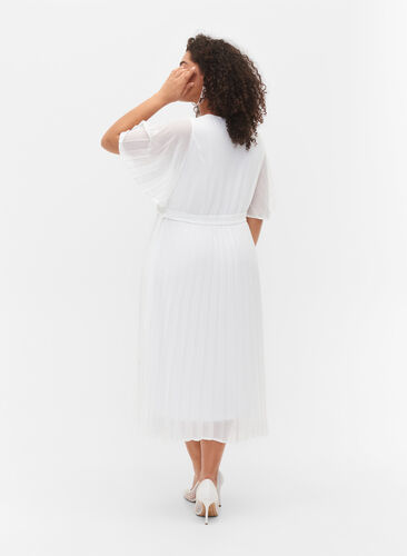 Plisseret midikjole med korte ærmer, Star White, Model image number 1