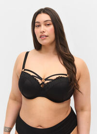 Formstøbt bh med  blonder og string-detaljer, Black, Model