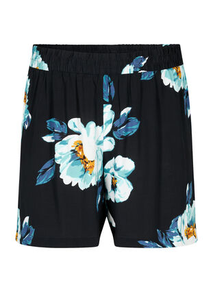 Løstsiddende shorts i viskose, Black Big Flower, Packshot image number 0