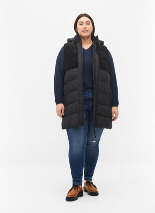 Lang vest med hætte og lynlås, Black, Model image number 2