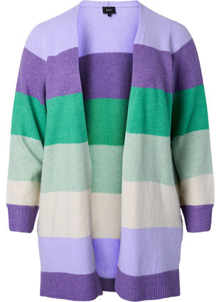 Lang stribet strikcardigan, Mint Mel., Packshot image number 0