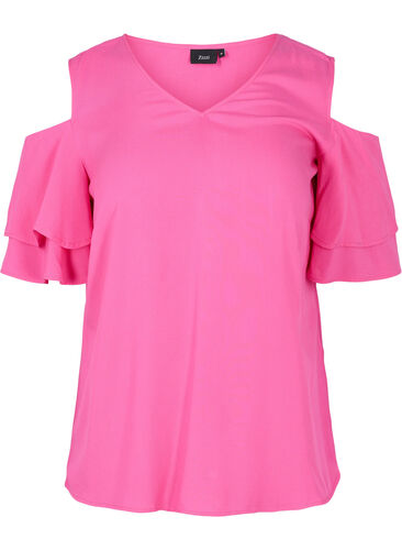Kortærmet bluse i viskose, Fuchsia Purple, Packshot image number 0