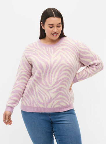 Strikket bluse med mønster, Lavender  Mel Comb., Model image number 0