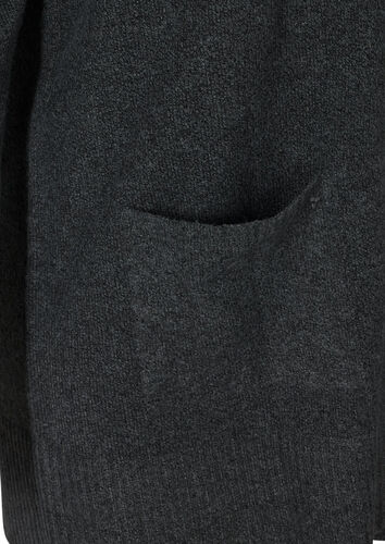 Meleret strik cardigan med lommer, Dark Grey Melange, Packshot image number 3