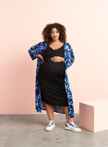 Blomstret graviditets kimono med 3/4 ærmer, Blue Flower Print, Image image number 0