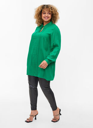 Langærmet viskose bluse med skjortekrave, Jolly Green, Model image number 3
