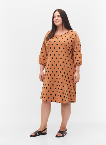 Prikket kjole med 3/4 ærmer, Almond Black Dot, Model image number 2