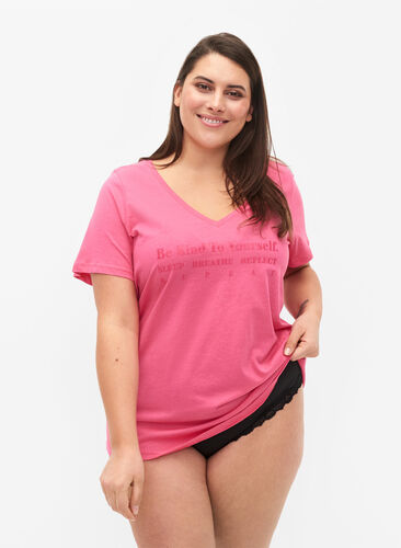 Bomulds nat t-shirt med tryk , Hot Pink w. Be, Model image number 0
