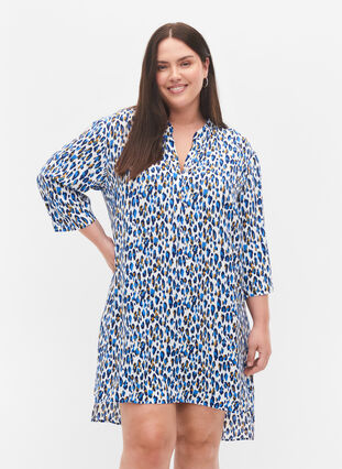 Viskose tunika med leo-print, Blue Leo AOP, Model image number 0