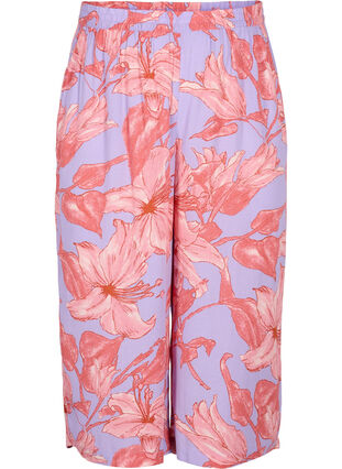 Løse culotte bukser i viskose med print, Lavender Flower, Packshot image number 0