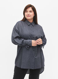 Skjorte med bindedetalje på ærmet, Navy Stripe, Model