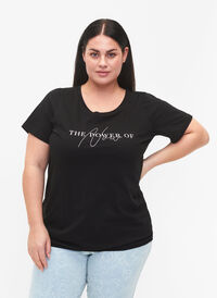 Kortærmet bomulds t-shirt med elastikkant, Black W. Now, Model