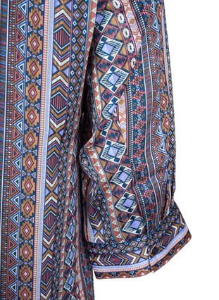 Bluse med print og 3/4 ærmer , Brown Blue Ethnic, Packshot image number 3