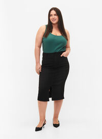 Denim midinederdel med slids, Black, Model