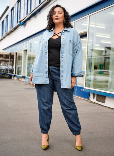 Cargojeans med lommer, Dark blue denim, Image image number 0