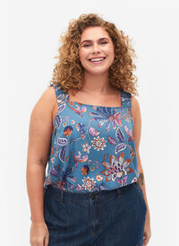 Printet viskosetop med a-shape, Smoke Blue Paisley, Model