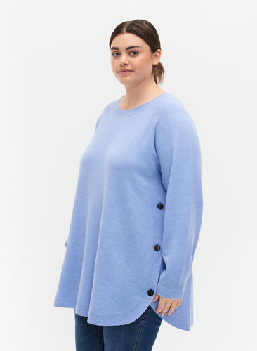 Meleret strikbluse med knappedetaljer, Lavender Lustre, Model image number 2