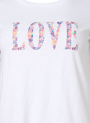 Bomulds t-shirt med rund hals og tryk, Bright White W. Love, Packshot image number 2