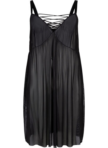 Mesh natkjole med string, Black, Packshot image number 0