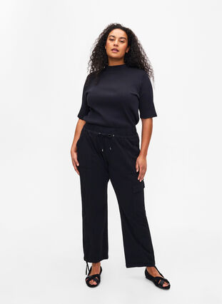 Løse cargobukser i bomuld, Black, Model image number 0