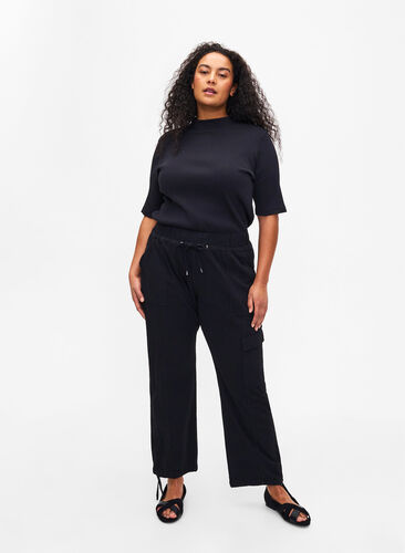 Løse cargobukser i bomuld, Black, Model image number 0
