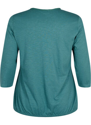 Bomuldsbluse med 3/4 ærmer, Mallard Green, Packshot image number 1