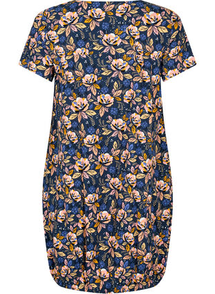 Kortærmet bomuldskjole med print, Blue Orange Flower, Packshot image number 1