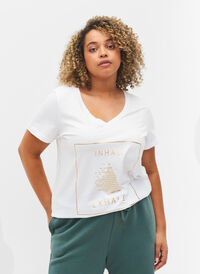 Bomulds trænings t-shirt med tryk, White w. inhale logo, Model