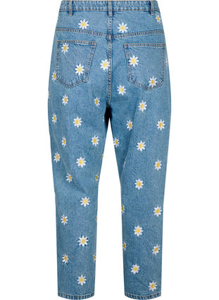 Croppede Mille jeans med broderede blomster - Blå 42-60 -