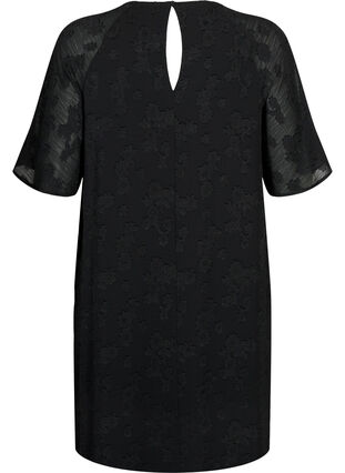 Kjole med struktur og korte ærmer, Black, Packshot image number 1