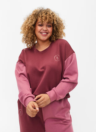 Sweat med color-block , Red Mahogany/Rose B, Model image number 0