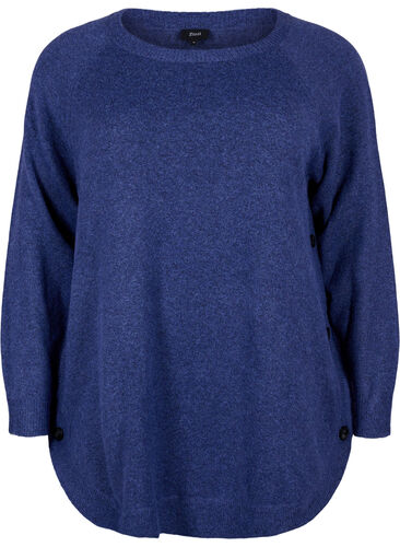 Meleret strikbluse med knappedetaljer, Navy Blazer Mel., Packshot image number 0