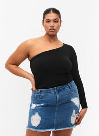 Tætsiddende one-shoulder bluse, Black, Model