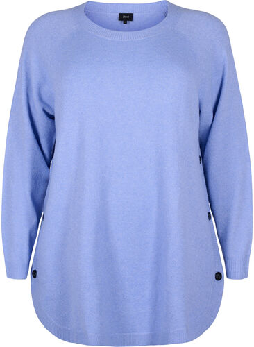 Meleret strikbluse med knappedetaljer, Lavender Lustre, Packshot image number 0