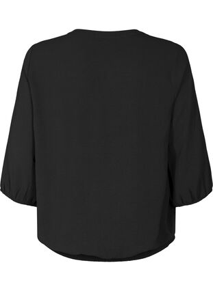 Bluse med smock og 3/4 ærmer, Black, Packshot image number 1