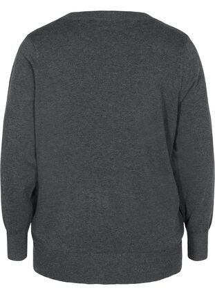 Meleret strikbluse med rund halsudskæring, Dark Grey Melange, Packshot image number 1