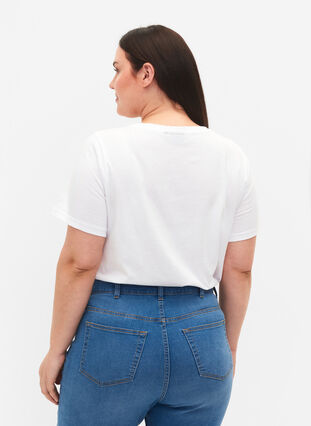 Bomulds t-shirt med rund hals og tryk, Bright White W. Love, Model image number 1