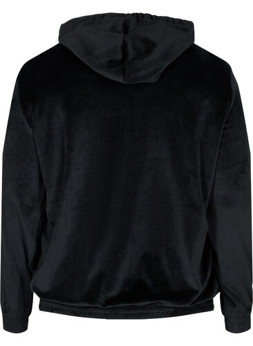 Velour cardigan med lynlås og hætte, Black, Packshot image number 1